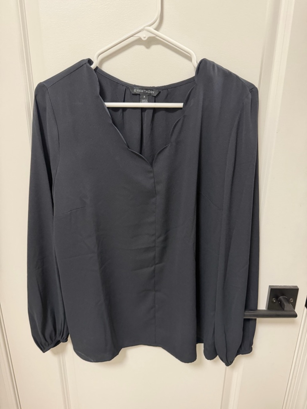 41 Hawthorn Slate-Blue V-Neck Long Sleeve Blouse